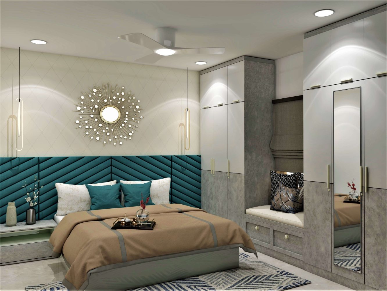 طراحی داخلی اتاق خواب با کمد دیواری